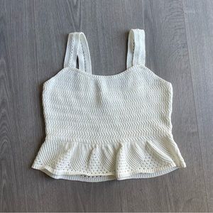 House of Harlow 1960 Crochet Knit White Tank Top Peplum Blouse Shirt Size Medium